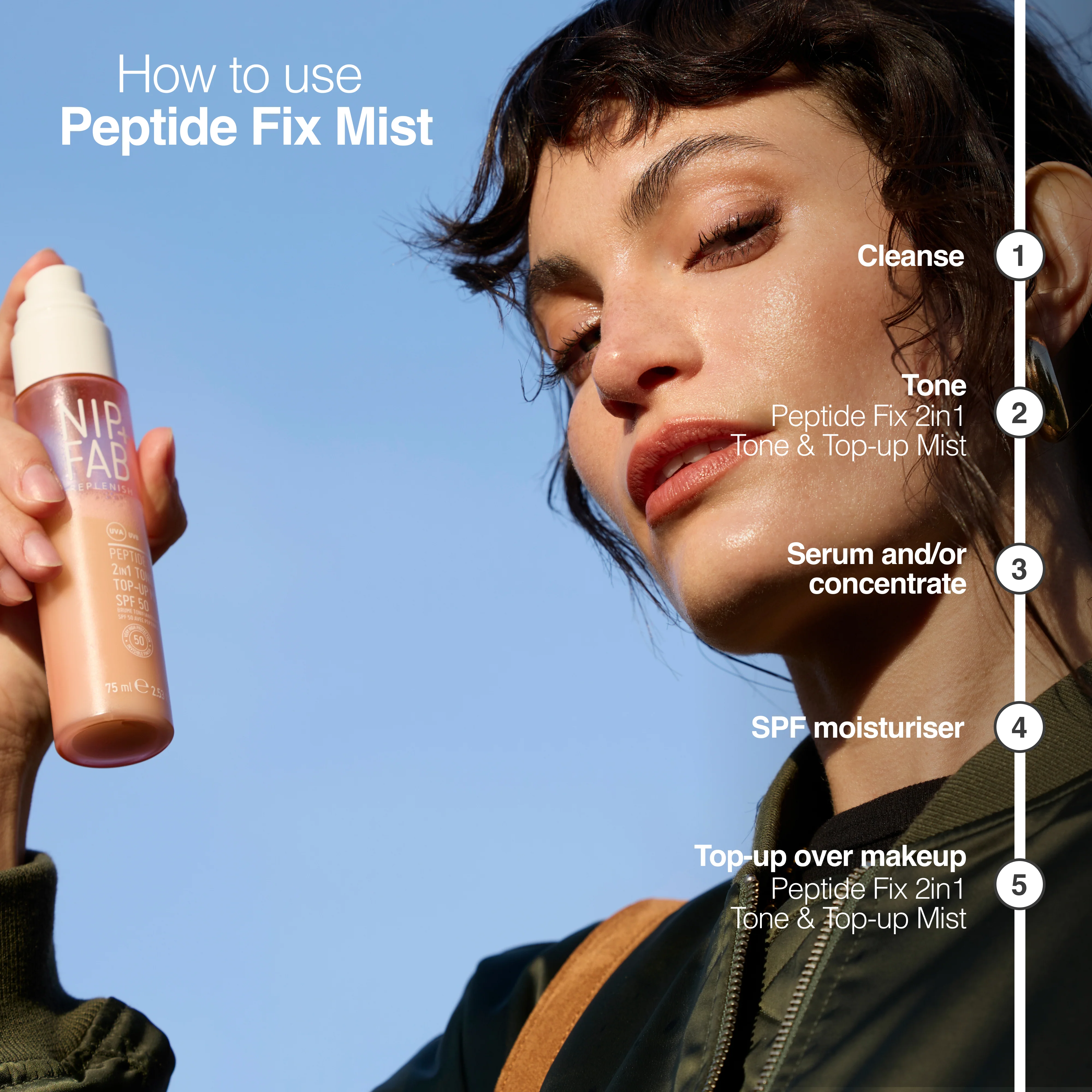 Peptide Fix 2-in-1 SPF 50 Tone + Top Up Mist 4% 75ml - Image 4